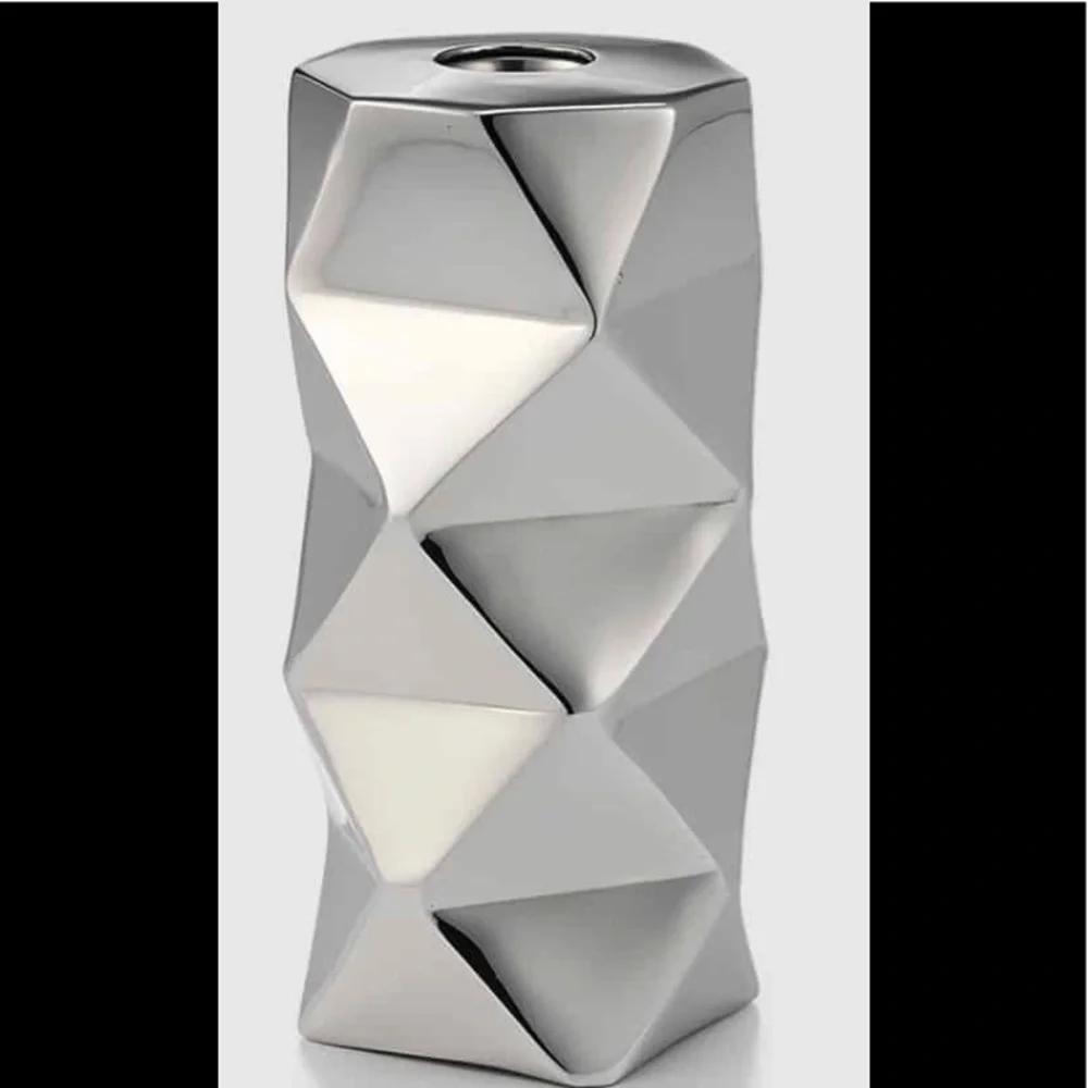 Mary Jurek Design Modern Geometric Candle Holder 6” tall Stainless Steel NEW